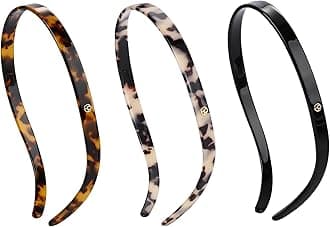 EVITA PERONIBlack Tortoise Designed for Eyewear Basic Resin Hair Wrap Band Headband Accessories for Women(3PCS)
