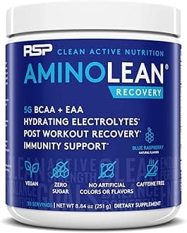 RSP AminoLean Recovery - Post Workout BCAAs Amino Acids Supplement + Electrolytes, BCAAs and EAAs for Hydration Boost, Immunity Support - Muscle Recovery Drink, Vegan Aminos, Blue Raspberry