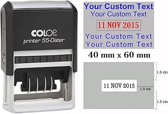 Self Inking COLOP P 55 Dater - Custom Text with Date Stamp - Large Rubber Stamp Office Stationary - Blue Text with Red Date