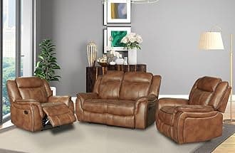 SC Furniture Ltd Tan Brown High Grade Leather Gel Reclining 2 Seater Sofa + 2 Recliner Armchairs Sofa Suite CLIFTON