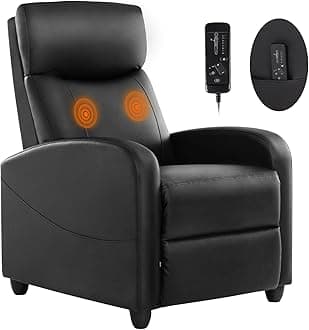 Sweetcrispy Massage Recliner Chair for Adults, Adjustable Home Theater Seating with Lumbar Support, Modern Fabric Reclining with Padded Backrest and Seat, Compact Sofa Chairs for Living Room, Black