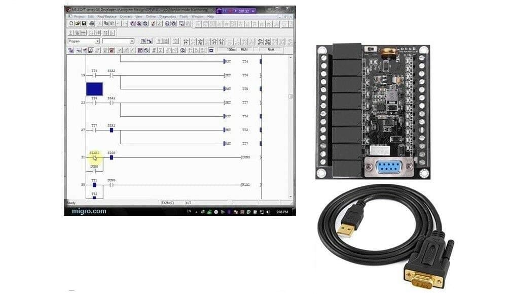 - PLC Starter Kit Controller 12 DC Inputs, 8 Relay Output, and GX Developer Software Ladder Logic