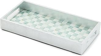 MACKENZIE-CHILDS Lacquer Vanity Tray with Handles, Rectangular Tray for Dresser and Home Decor, Gray-and-White Sterling Check