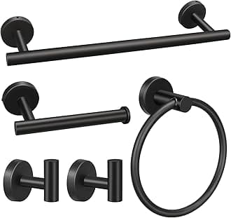 5pcs Bathroom Hardware Set, Matte Black Bathroom Hardware Set, Including 16" Hand Towel Bars, Toilet Paper Holders, Towel Rings, Robe Towel Hooks