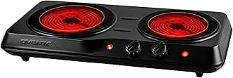 OVENTE Countertop Infrared Double Burner, 1700W Electric Hot Plate and Portable Stove with 7.75" and 6.75" Ceramic Glass Cooktop, 5 Level Temperature Setting and Easy to Clean Base, Black BGI102B
