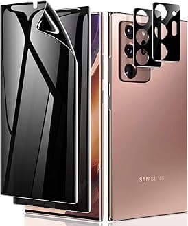 [2+2 Pack for Samsung Note 20 Ultra Privacy Screen Protector, [Support Fingerprint ID] Anti-Spy Black Full Adhesive Flexible Film + Camera Lens Glass Protector for Galaxy Note 20 Ultra