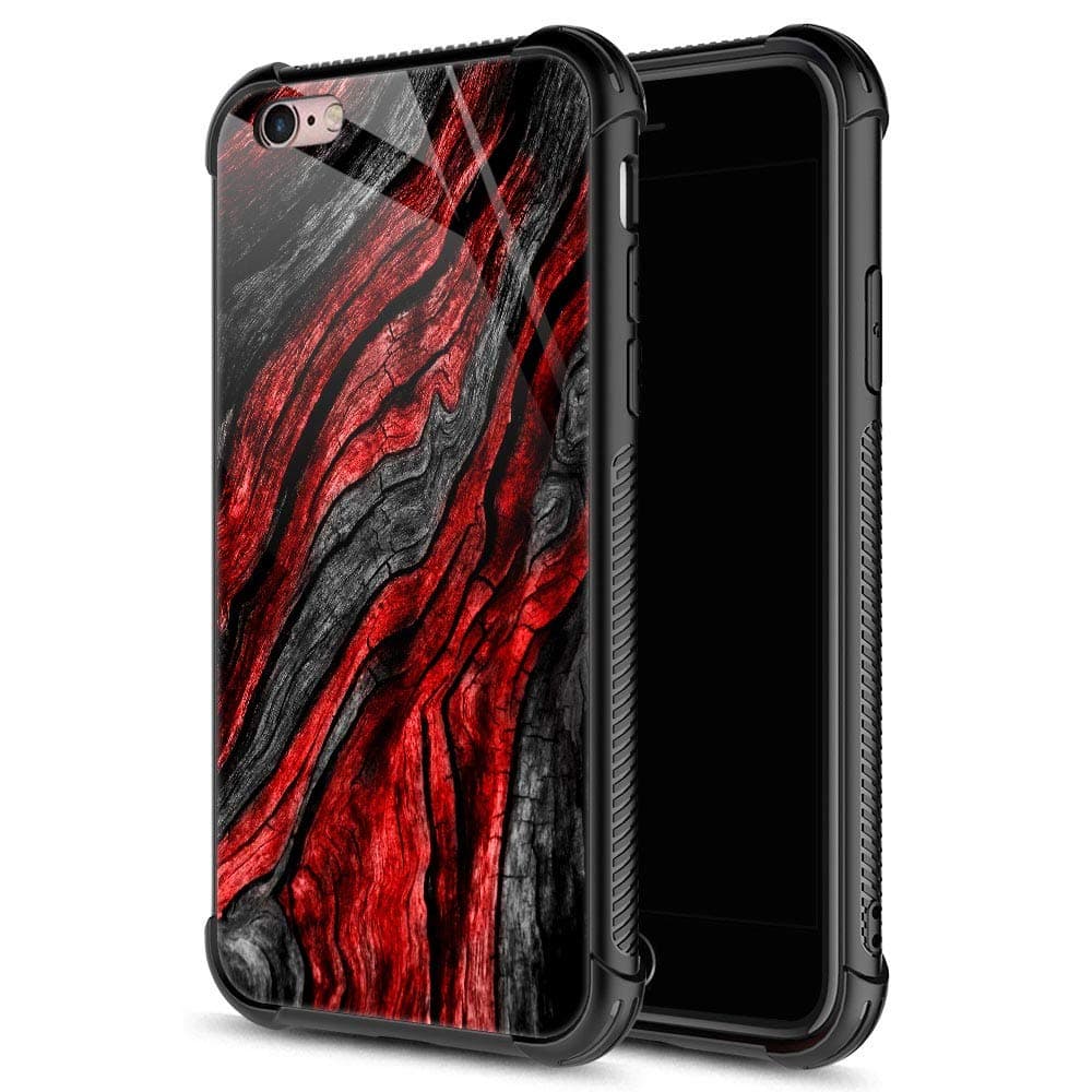 CARLOCA Compatible with iPhone 6S Case,for iPhone 6 Cases for Boys Men, Black Red Wood Grain Pattern Design Shockproof Anti-Scratch Case
