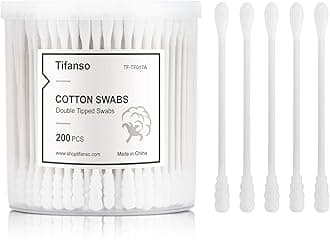 Cotton Swabs, Tifanso 200 Count Natural Double Tipped Organic Cotton Bubs, Cruelty-Free Cotton Swabs, Chlorine-Free Hypoallergenic (White)