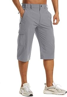 EKLENTSONMen's Workout Shorts Quick Dry Gym Hiking Shorts Zipper Pockets Lightweight Athletic 3/4 Capri Pants for Men