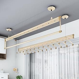 Ceiling Mounted Clothes Drying Rack, Three Rod Lifting Airer Dryer for Indoor Balcony, Aluminum Alloy Hand-Held Vertical Folding Laundry Drying Rod