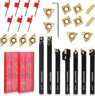 21PCS Indexable Lathe Turning Tools Set 3/8"10mm Shanks,7Pcs Metal Turning Tool Holders & 14Pcs Carbide Inserts for Turning,Grooving,Threading,Boring bar,and Cutting Tool