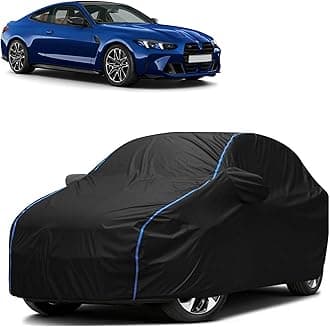 FAVY All Weather Resistant Car Body Cover Compatible with BMW M4 Scratch Proof, Anti-Dust, UV Protection with Windproof Buckle Strap and Mirror Pockets, Bottom Elastic Fitted-Black