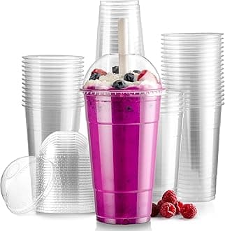 Fit Meal Prep 500 Pack 24 oz Clear Plastic Cups with Dome Lids Disposable Iced Coffee Cup for Tea, Juice, Smoothie, Boba, Milkshake, Other Cold Drink Crack Resistant, Sturdy