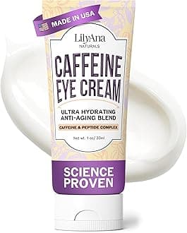 LilyAna Naturals Caffeine Eye Cream with Peptides for Dark Circles, Puffiness, Fine Lines and Wrinkles 1.0 oz