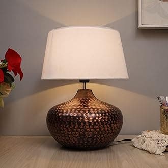 Homesake® Antique Hammered Table Lamp Oil-Rubbed Bronze Metal Linen Drum Shade for Living Room Family Bedroom, (Gourd, Daisy)