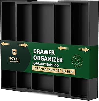 ROYAL CRAFT WOOD Bamboo Kitchen Drawer Organizer - Expandable Silverware Organizer/Utensil Holder and Cutlery Tray (Black)