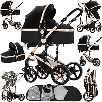 2 in 1 Baby Stroller, Convertible Pram, Reversible Standard Baby Stroller, Portable Baby Buggy, Infant Carriage, Foldable High Landscape Pushchair for Toddler Newborn (2US588-BG)