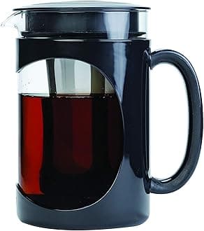 Burke Deluxe Cold Brew Iced Coffee Maker, Comfort Grip Handle, Durable Glass Carafe, Removable Mesh Filter, 6 Cup Size, 1.6 Qt, Black