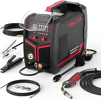 YESWELDER 200Amp Aluminum MIG Welder with Pulse YWM-211P, 110/220V Dual Voltages MIG/Stick/Lift TIG Multi Proces MIG Welding Machine,Spool Gun Compatible
