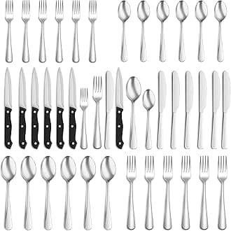 36-Piece Silverware Set with Steak Knives for 6, Food-Grade Stainless Steel Utensils Set Includes Spoons Forks Knives For Home Restaurant Hotel, Mirror Finish, Dishwasher Safe