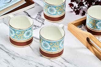 GOLDEN QUEEN'S Handcrafted Tea Cups - Set Of 6 | Ideal For Everyday Tea And Coffee, Enhancing Your Daily Rituals (Blue & Copper Tea Cups), 200 Ml