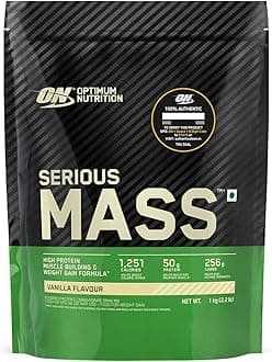 (ON) Serious Mass High Protein High Calorie Weight Gainer Powder - 1 kg (Vanilla) with Vitamins and Minerals, Vegetarian