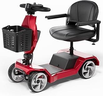 Foldable Mobility Scooters for Seniors, 4 Wheel Lightweight Mobility Scooters for Adults, Powered Electric Wheelchair, Mobility Scooter with Seat, Folding Travel Motorized Scooter - Red