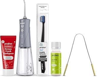 Perfora Oral Care Kit - Pack of 5 | SLS-Free Toothpaste | Alcohol-Free Mouth Wash Liquid Freshens Breath & Removes Germs | Super Soft Bristles | Water Flosser - 300ml, 2 Year Warranty