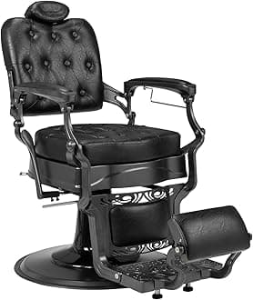 Heavy Duty Vintage Recline Barber Chair Hydraulic with Headrest, Supports up to 700lbs & 360° Rotatable, Professional Salon Beauty Spa Shampoo Equipment (Square Backrest)