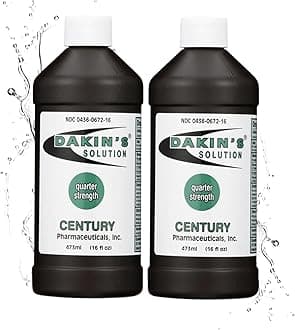 - Dakin's Solution Quarter-Strength 0.125% Sodium Hypochlorite Wound Cleanser for Acute and Chronic Wounds, Non-cytotoxic Antimicrobial No-Rinse Gentle Formula, Home or Clinical Use, 2-Pack 16 oz