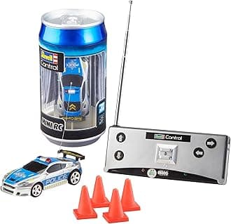 Revell Revell_23559 23559 Mini RC Police Car aus der Dose mit 27MHz-Fernsteuerung inkl. Ladefunktion, LED-Licht, kurze Ladezeit, lange Fahrzeit kleines ferngesteuertes Polizei Auto