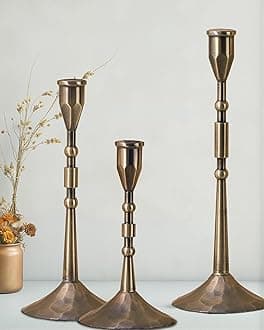 YOUTUOY Taper Vintage Candle Holders, Set of 3 Candle Sticks Holder Decor, Candlestick Holders for Wedding, Dining, Party (Bronze)