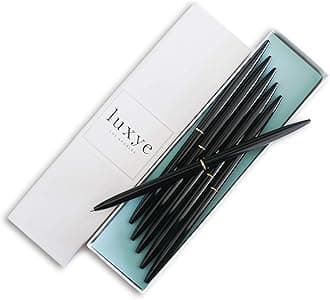 Gold Pens 6 Piece Pen Set – Luxury Ballpoint Pens in Glossy White Gift Box – Professional Thank You Gift Ideas – Gold Office Supply Gifts for Woman (Black/Black Ink)