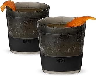 Whiskey Freeze Glasses, Double Old Fashioned Glasses, Chill Without Dilution for Bourbon, Vodka, Cold Brew Cocktails, Bourbon Gifts for Men, Gifts for Dad, Home Bar, 9 oz, Set of 2, Smoke Black