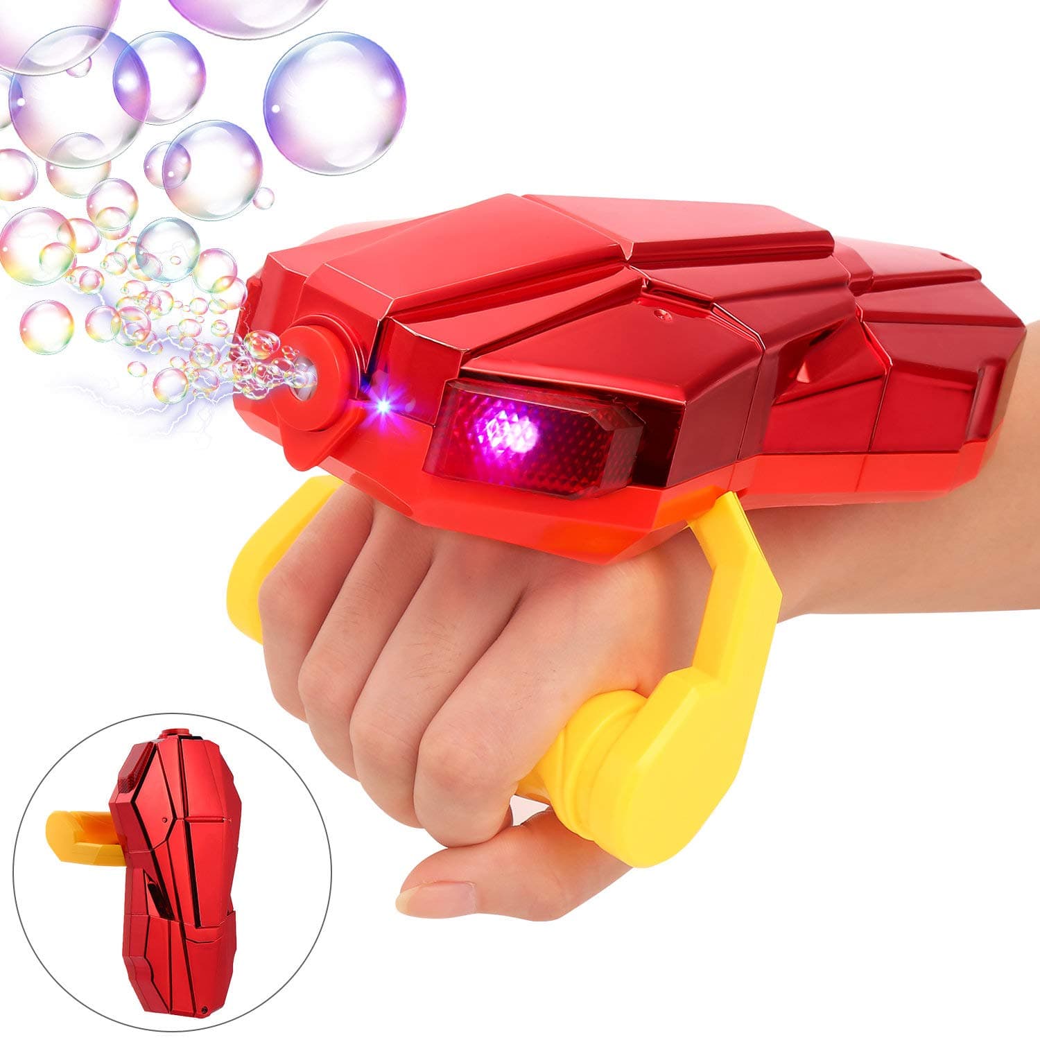 AuneyHandheld Bubble Machine with Light, Automatic Arm Bubble Blower Bubble Maker 2000+ Per Minute Bubble Machine for Kids, Red Bubble Toy for 1 2 3 4 5 Year Old Girls and Boy