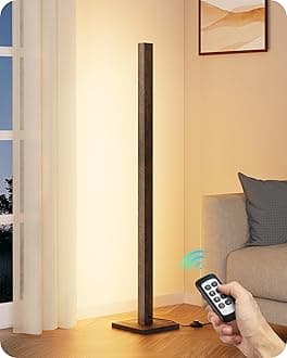 Wooden LED Corner Floor Lamp, Modern Standing Light with Remote, Minimalist Dimmable Floor Lamps for Living Room, Bedroom, Office, 7 Color Temperature 2700~6000K, 48.43"