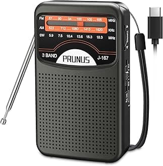 PRUNUSPortable Radio AM FM with USB Charging, Earphone Jack, Handheld Radios, Excellent Reception, Knob Easy to use, Tansistor Radio, J-167