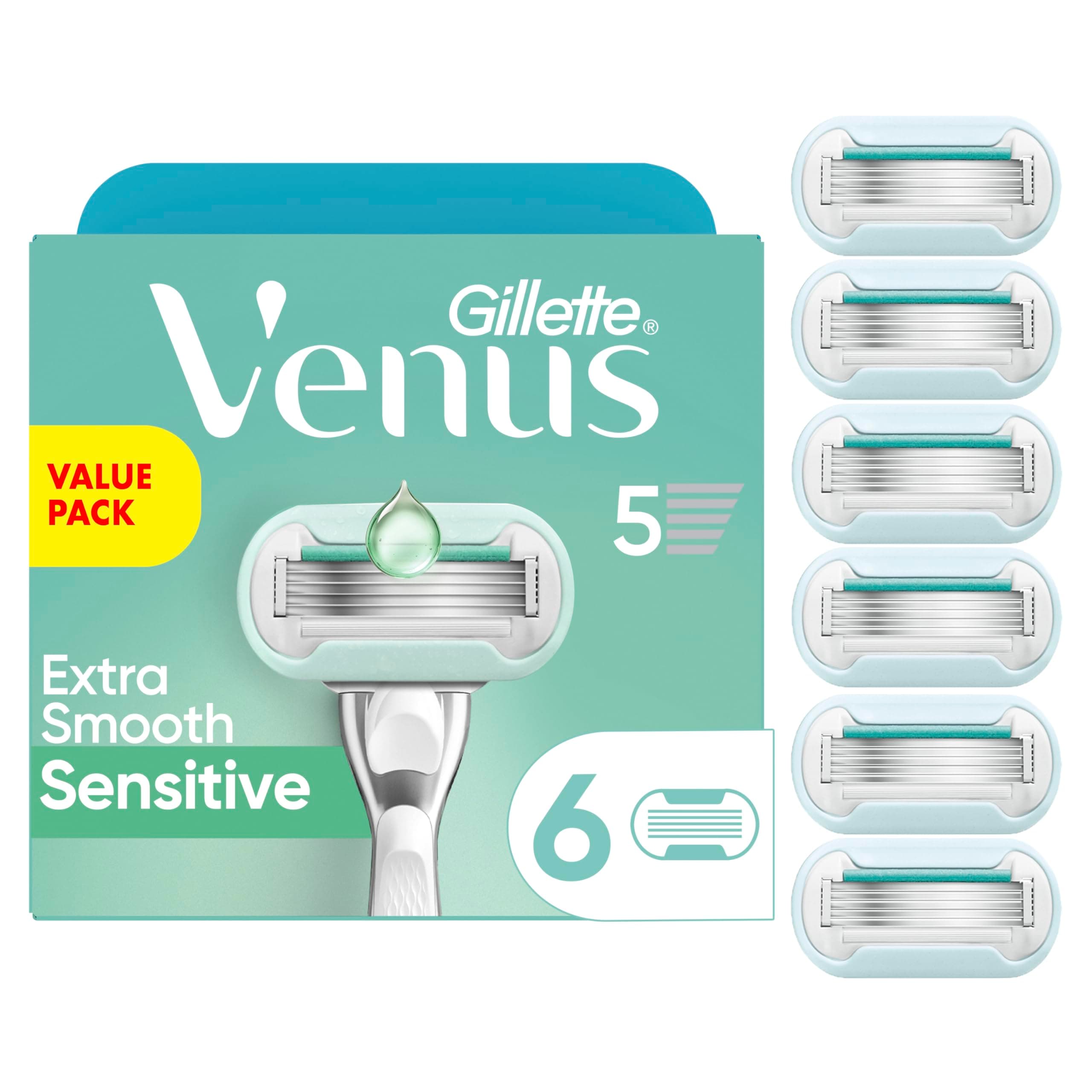 Extra Smooth Sensitive Womens Razor Blade Refills, 6 Count, Designed for Women with Sensitive Skin, Holiday Gifts for Women