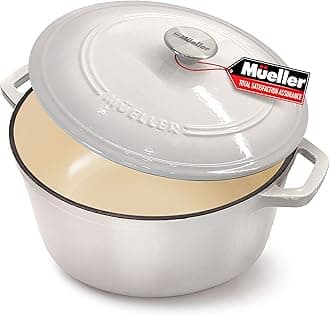 MÜELLERHOME 4.5 QT Enameled Cast Iron Dutch Oven, Heavy-Duty Casserole Dish and Braiser Pan with Lid and Stainless Knob, Safe for All Cooktops, Oyster White