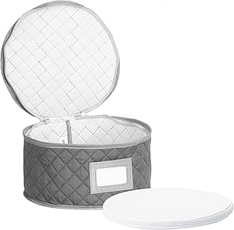 Stack Store Plus More Beete China Storage Case - Dinner Plate Quilted Case - 12 inches diameter x 7 inches height - Gray - Includes 12 Felt Separators