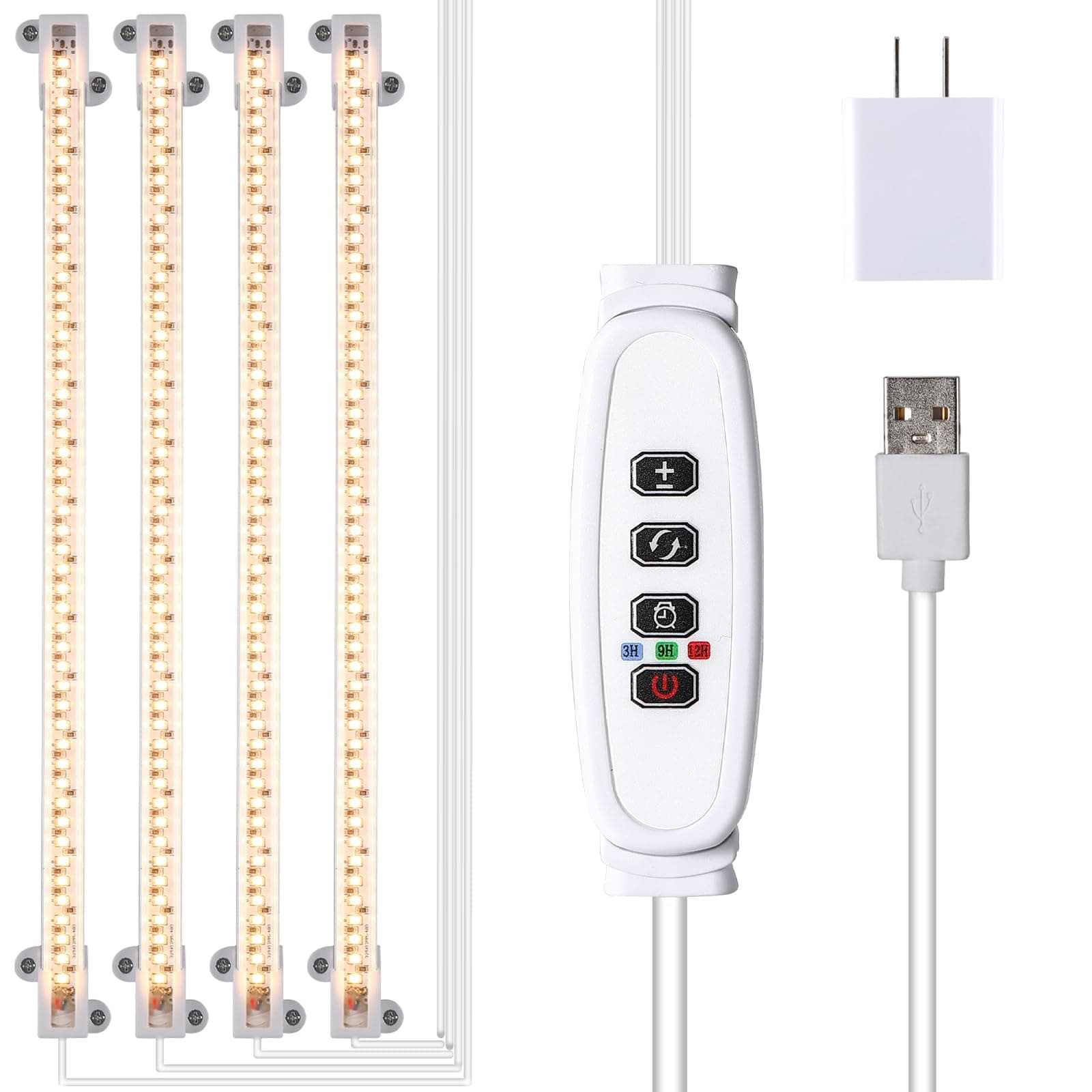 LED Plant Growing lamp, 3500K Full Spectrum Grow Light Strips for Indoor Plants with 3/9/12H Timer & 10 Dimmable Levels, Led Growth Light for Green House Hydroponics Succulent 13In 4Head