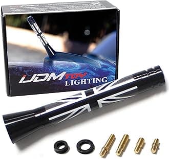 iJDMTOY 3-Inch Black/White Union Jack Theme Short Antenna Compatible with Mini Cooper (All Models) & More Other Cars
