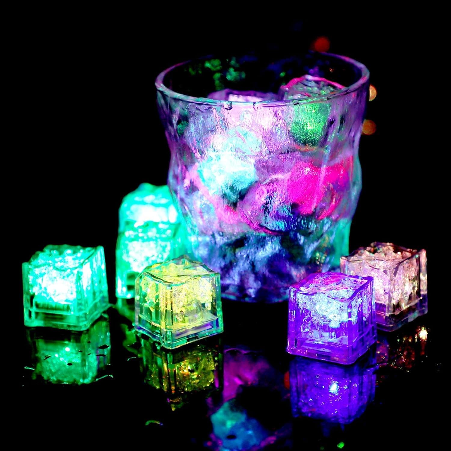 KIDWILL Light Up LED Ice Cube for Drinks | Multicolor Light Ice Shape Waterproof Color Changing Cube Glow in Dark Reusable for Party Wedding Bars Decoration Light for Christmas Party Wedding (6)