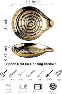 LAUCHUH Spoon Rest for Stove Top, Ceramic Spoon Holder for Kitchen Countertop Large Utensil Rest for Spatula, Spoons or Tong, Ladle, Fork, Christmas, 5 inch, Gold