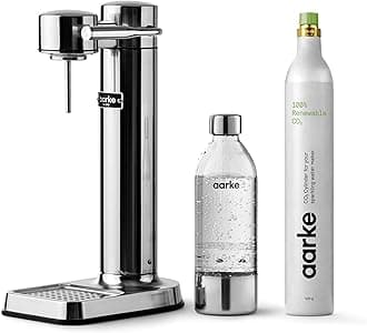 Aarke Carbonator lll with CO2 Cylinder, Sparkling & Carbonation Water Machine, Stainless Steel with PET BPA-Free Reusable Bottle Volume 1L/34 fl oz (Stainless Steel)