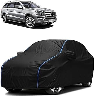 FAVY All Weather Resistant Car Body Cover Compatible with Mercedes Benz GL Scratch Proof, Anti-Dust, UV Protection with Windproof Buckle Strap and Mirror Pockets, Bottom Elastic Fitted-Black