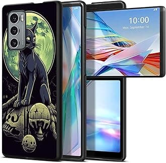 Skeleton Cat Moon for LG Wing 5G 6.8" Phone Case, Slim Phone Case for LG Wing (2020), Hard PC Shookproof Wireless Charging Men/Women Cover for LG Wing 5G
