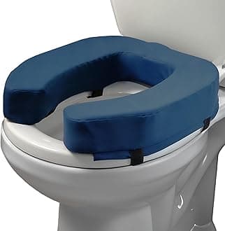 Lunderg Padded Toilet Seat Riser for Seniors - Adds 3 inches. Universal Fit - Firm Raised Toilet Seat Cushion with High-Density Foam for Enhanced Comfort & Elevation. Post-Surgery Must Have (Blue)