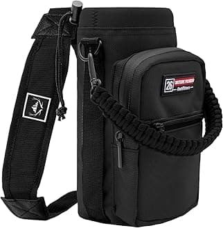 NATURE PIONEOR Water Bottle Holder with Adjustable Strap - 26/32/36/40/46/64oz Insulated Water Bottle Sling Carrier with Paracord Handle & 2 Pockets, Outdoor Sports, Hiking, Camping, Gym