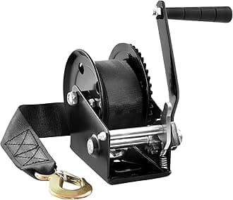 Boat Winch,1200 lbs Capacity Hand Boat Trailer Winch Heavy Duty Rope Crank with 23 ft Polyester Strap and Two-Way Ratchet, Manual Operated Hand Crank Winch for Trailer, Boat or ATV Towing